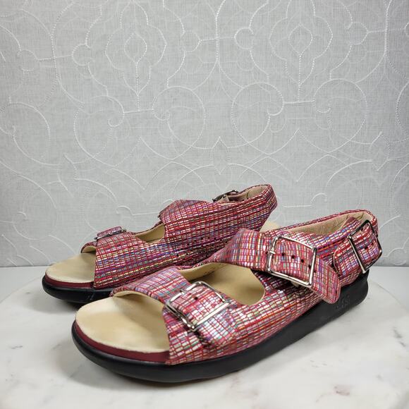SAS Relaxed Rainbow Sandals Womens 7 Red Leather Open Toe Casual Slingback Strap - Picture 5 of 16